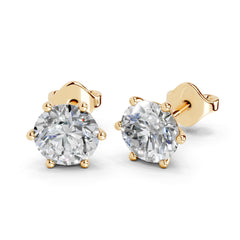 Classic 6-Prong Lab Grown Diamond Round Solitaire Stud Earrings in 18K or 14K Gold Push Back Setting (F-G Color, VS1-VS2 Clarity)