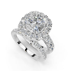 Cushion Cut Double Row Lab Grown Diamond Engagement Ring