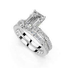 Emerald Cut Pave Double Row Lab Grown Diamond Engagement Ring
