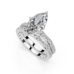 Marquise Cut Pave Double Row Lab Grown Diamond Engagement Ring