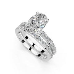 Oval Cut Pave Double Row Lab Grown Diamond Engagement Ring