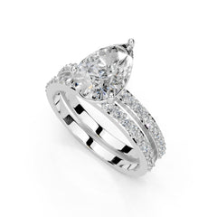 Pear Cut Pave Double Row Lab Grown Diamond Engagement Ring