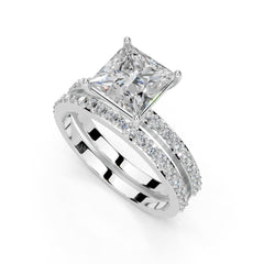 Princess Cut Pave Double Row Lab Grown Diamond Engagement Ring (Custom D-E)