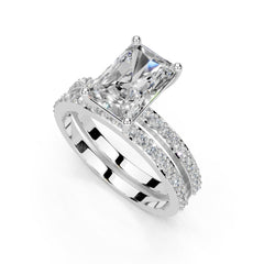 Radiant Cut Pave Double Row Lab Grown Diamond Engagement Ring