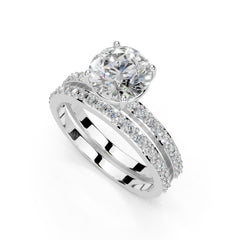 Round Cut Pave Double Row Lab Grown Diamond Engagement Ring