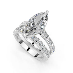 Marquise Cut Claw Prongs Double Row Pave Lab Grown Diamond Engagement Ring