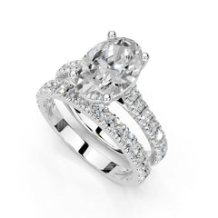Oval Cut Claw Prongs Double Row Pave Lab Grown Diamond Engagement Ring