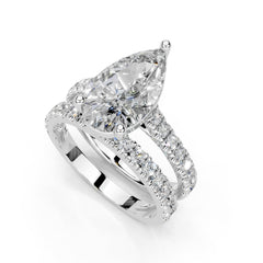 Pear Cut Claw Prongs Double Row Pave Lab Grown Diamond Engagement Ring