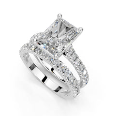 Radiant Cut Claw Prongs Double Row Pave Lab Grown Diamond Engagement Ring