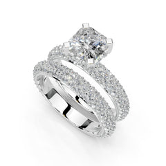 Asscher Cut Square Prongs Double Row Pave Lab Grown Diamond Engagement Ring