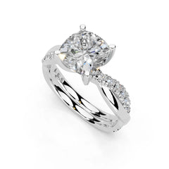 Cushion Cut Split Shank Lab Grown Diamond Engagement Ring