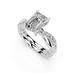 Emerald Cut Split Shank Lab Grown Diamond Engagement Ring
