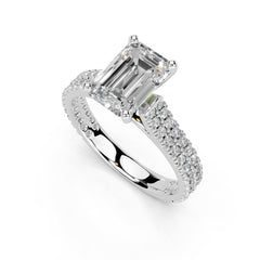 Emerald Cut Double Pave Lab Grown Diamond Engagement Ring