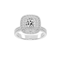 Cushion cut Pave Lab Grown Diamond Engagement Ring with vintage double halo setting