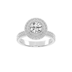 Round cut Pave Lab Grown Diamond Engagement Ring with vintage double halo setting