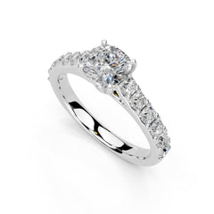 Cushion Cut Claw Prongs Pave Lab Grown Diamond Engagement Ring