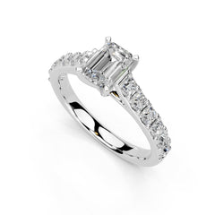 Emerald Cut Claw Prongs Pave Lab Grown Diamond Engagement Ring