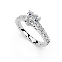 Heart Cut Claw Prongs Pave Lab Grown Diamond Engagement Ring