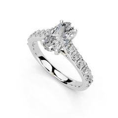 Oval Cut Claw Prongs Pave Lab Grown Diamond Engagement Ring