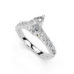 Pear Cut Claw Prongs Pave Lab Grown Diamond Engagement Ring
