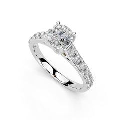 Round Cut Claw Prongs Pave Lab Grown Diamond Engagement Ring
