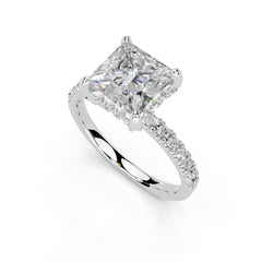 Princess Cut Hidden Halo Pave Lab Grown Diamond Engagement Ring