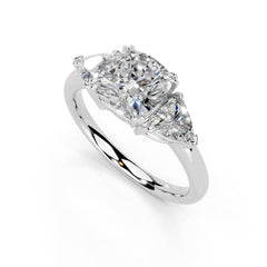 1.00 CT Cushion Cut Three Stone Lab Grown Diamond Engagement Ring with Trillion Side Stones – Ready to Ship | Size 7.5