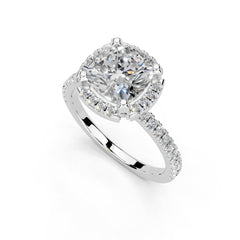 Cushion Cut Pave Setting Halo Lab Grown Diamond Engagement Ring (1.6 mm width)