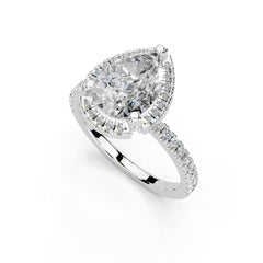 Pear Cut Pave Setting Halo Lab Grown Diamond Engagement Ring (1.6 mm width)