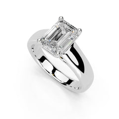 Emerald Cut Wide Band Solitaire Lab Grown Diamond Engagement Ring (3.5 mm width)