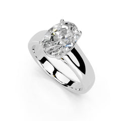 Oval Cut Wide Band Solitaire Lab Grown Diamond Engagement Ring (3.5 mm width)