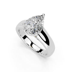 Pear Cut Wide Band Solitaire Lab Grown Diamond Engagement Ring (3.5 mm width)