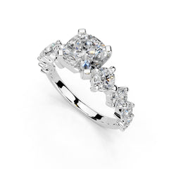 Cushion Cut Fancy Lab Grown Diamond Engagement Ring with Round side stones