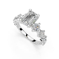 Emerald Cut Fancy Lab Grown Diamond Engagement Ring with Round side stones
