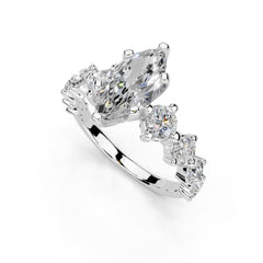 Marquise Cut Fancy Lab Grown Diamond Engagement Ring with Round side stones