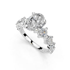 Oval Cut Fancy Lab Grown Diamond Engagement Ring with Round side stones