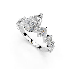 Pear Cut Fancy Lab Grown Diamond Engagement Ring with Round side stones