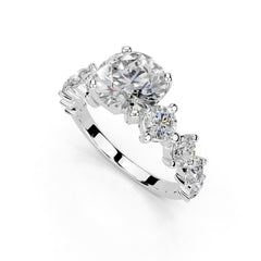 Round Cut Fancy Lab Grown Diamond Engagement Ring with Round side stones