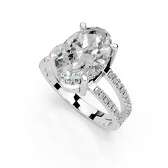 Oval Cut Split Shank Lab Grown Diamond Engagement Ring with Pave Setting