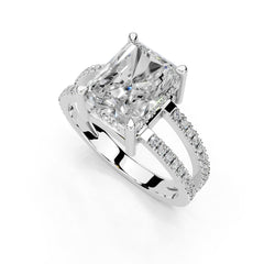 Radiant Cut Split Shank Lab Grown Diamond Engagement Ring with Pave Setting