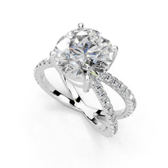 Round Cut Split Shank Lab Grown Diamond Engagement Ring with Pave Setting