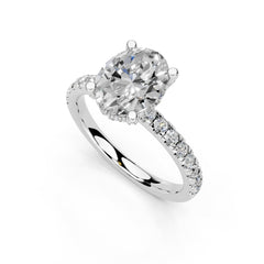 Oval Cut Hidden Halo Pave Lab Grown Diamond Engagement Ring