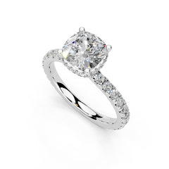 Cushion Cut Discreet Halo Pave Lab Grown Diamond Engagement Ring
