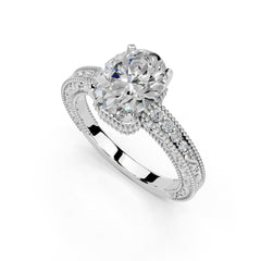 Fancy Lab Grown Diamond Engagement Ring with Oval Center Stone and Hidden Halo Setting