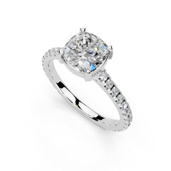 Cushion Cut Four Prong Pave Lab Grown Diamond Engagement Ring