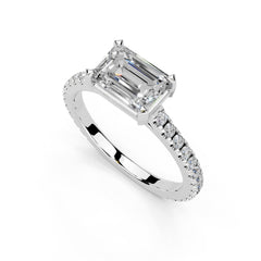 Emerald Cut Four Prong Pave Lab Grown Diamond Engagement Ring
