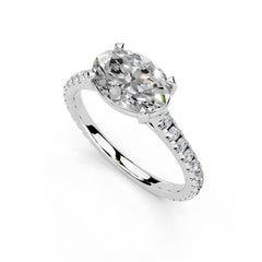 Oval Cut Four Prong Pave Lab Grown Diamond Engagement Ring