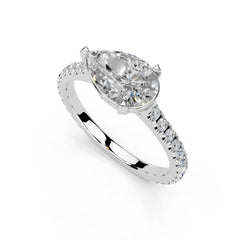 Pear Cut Four Prong Pave Lab Grown Diamond Engagement Ring