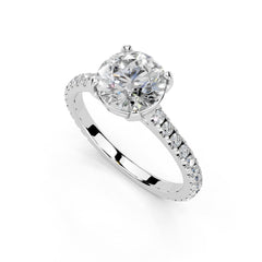Round Cut Four Prong Pave Lab Grown Diamond Engagement Ring