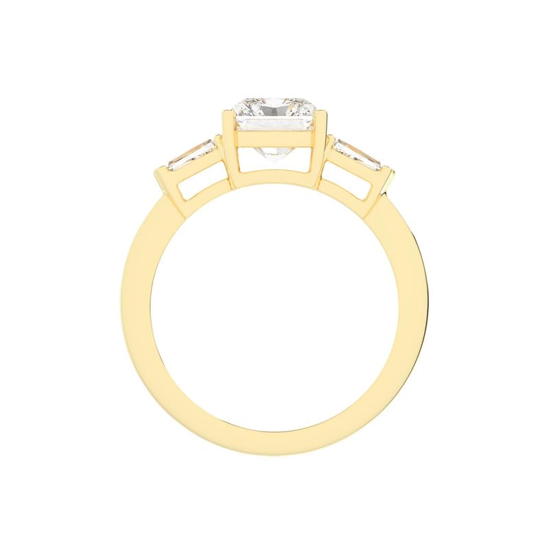 Radiant Tapered Baguette Three-Stone lab-grown diamond ring in yellow gold